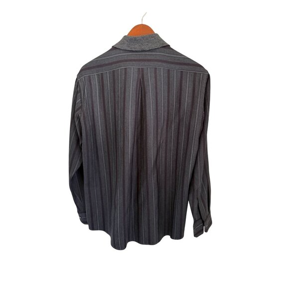 Vintage Basile Made In Italy Gray Wool Striped Button-Up Shirt Size 37 - Picture 5 of 9